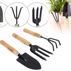 Gardening Tools Set of 3: Hand Cultivator, Small Trowel, Garden Fork