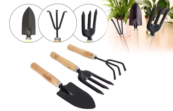 Gardening Tools Set of 3: Hand Cultivator, Small Trowel, Garden Fork