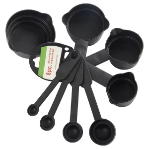 8-Piece Black Plastic Measuring Cups and Spoons Set