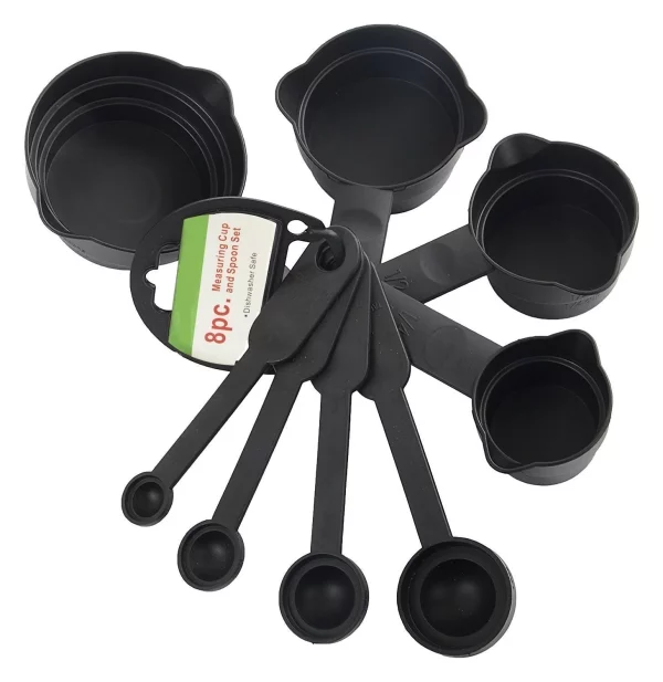 8-Piece Black Plastic Measuring Cups and Spoons Set