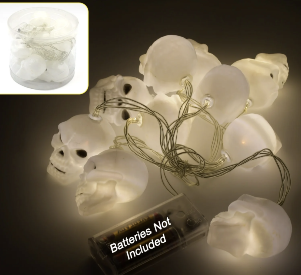 Halloween Skeleton Skull String Lights: 16 LED Blow Mold Set